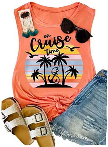 Lanmertree On Cruise Time Women's Summer Coconut Tree Sleeveless Shirts for Casual Beach Vacation
| Lanmertree Women's — Orange