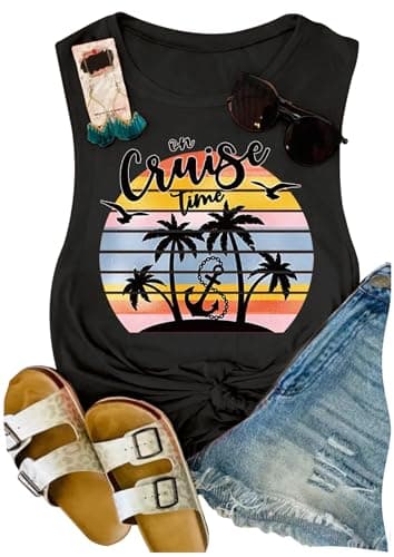 Lanmertree On Cruise Time Women's Summer Coconut Tree Sleeveless Shirts for Casual Beach Vacation
| Lanmertree Women's — Black