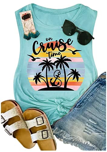Lanmertree On Cruise Time Women's Summer Coconut Tree Sleeveless Shirts for Casual Beach Vacation
| Lanmertree Women's — Blue