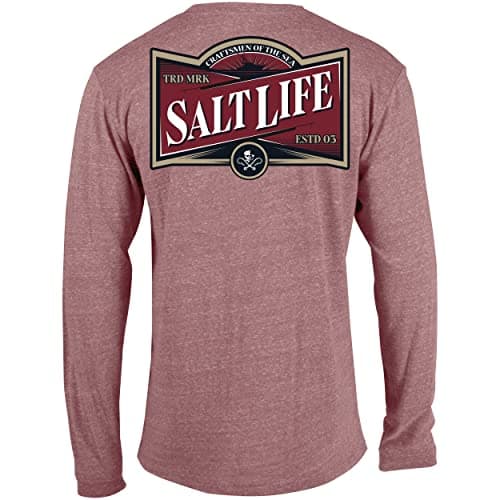 Salt Life Men's Crafty Seas Long Sleeve Classic Fit Shirt for Casual Wear with Breathable Fabric and Stylish Print in Na — Burnt Red