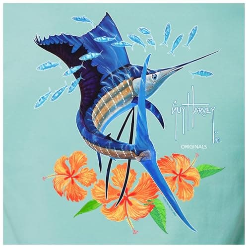 Guy Harvey Men’s Threadcycled Short Sleeve T-Shirt for Outdoor Adventures Comfort and Style — Pool Blue/Summer Sail