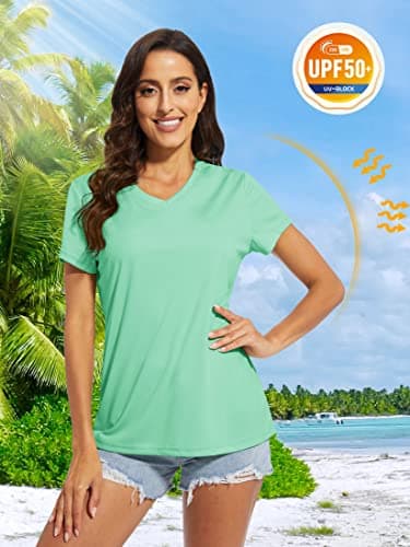 Women's UPF 50+ Sun Protection V-Neck T Shirts for Athletes
| Quick Dry Women's V-Neck Short Sleeve Athletic Shirts
| W
