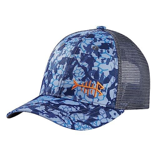 BASSDASH Altimate Fishing Hat Mesh Back Adjustable Baseball Trucker Cap for Men and Women Global Recycled Standard — Blue Scales