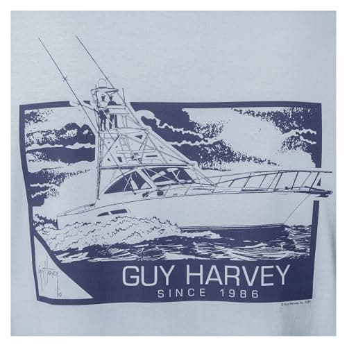 Guy Harvey Men’s Offshore Fish Collection Short Sleeve T-Shirt for Fishing Enthusiasts Feature-Fit Edition Medium Size R — Blue Fog/Marina