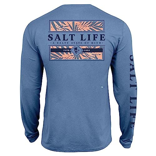 Salt Life Men's Jungle Vibes Long Sleeve Performance Pocket Tee - High Moisture Wicking, Breathable Fabric, Outdoor Acti — Harbor Blue Heather
