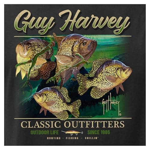 Guy Harvey Men's Billfish Collection Long Sleeve T-Shirt for Outdoor Adventures Features Modern Fishing Art Design Large — Caviar/Gone Fishin'