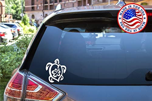 Sunset Graphics Hibiscus Sea Turtle Decal Vinyl Sticker for Cars Trucks Vans Walls | White | 5.5 inches | Ocean Sea Life
