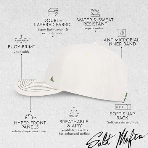 Salt Mafia Waterproof Hats for Men - 6 Panel Hat Curve Brim Snap Back Hat
