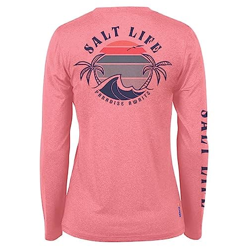 Salt Life Women's Paradise Bound Long Sleeve Performance Tee + Sun Protection + Versatile Style + Breathable Fabric + Mo — Coral Heather