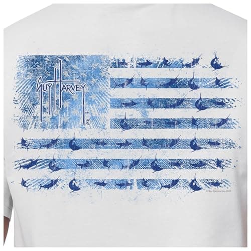 Guy Harvey Men’s Offshore Fish Collection Short Sleeve T-Shirt for Fishing Enthusiasts Feature-Fit Edition Medium Size R — Glacier Grey/Tonal Usa Flag