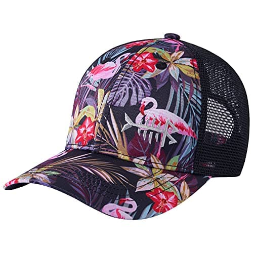 BASSDASH Altimate Fishing Hat Mesh Back Adjustable Baseball Trucker Cap for Men and Women Global Recycled Standard — Black/Flamingo