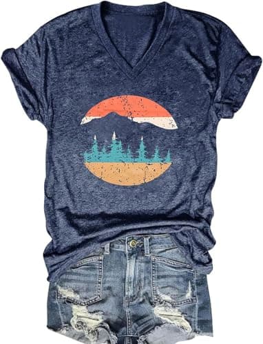 Women's Boho V-Neck Flowers T-Shirt Wildflowers Graphic Summer Tee
| Cute Women's V-Neck Wildflowers Graphic Short Slee — E-blue1