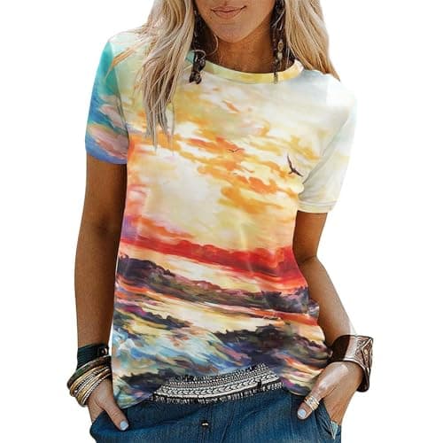Binshre Women's Beach Shirts Hawaiian Graphic Tees for Summer Vacation
| Binshre Vintage Tshirts for Women Yellow Graph — 9-orange