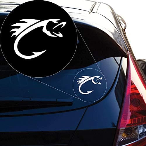 KamiDesigns Fish Hook Decal - Outdoor, Car Bumper, Truck Window - Minimalist White Vinyl Decal, 5x5 Inches Pack of 1