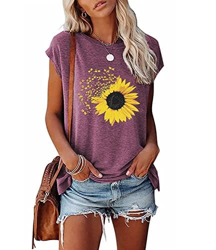 JNIFULI Women's Casual Summer Short Sleeve Graphic Tees Funny Dragonfly Printed Cute Tops
| JNIFULI Women's Funny Drago — X-purple Red