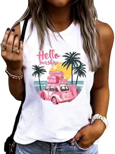 Lanmertree On Cruise Time Women's Summer Coconut Tree Sleeveless Shirts for Casual Beach Vacation
| Lanmertree Women's — Sunshine-white