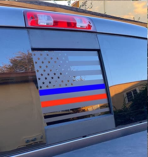 Dodge Ram 2009 to 2024 American Flag Decals Stickers Matte Black USA Flag Decal for Truck Back Middle Window — Matte Black + Blue and Red Line