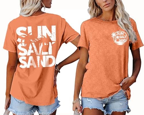 Summer T-Shirt Wave Coconut Tree Graphic Women Short Sleeve Casual Vacation Trip Tee Top
| MEESHEEP Women Summer Short