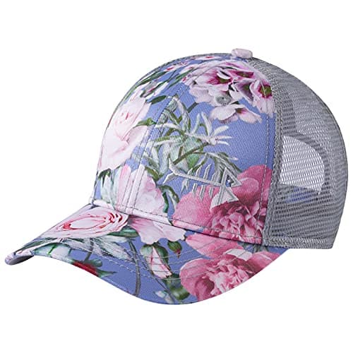 BASSDASH Altimate Fishing Hat Mesh Back Adjustable Baseball Trucker Cap for Men and Women Global Recycled Standard — Blue Mist/Floral