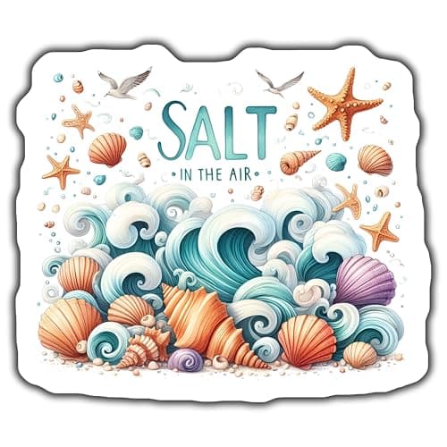 Ocean Theme Seashell Sticker - Salt in The Air Design - Beach Decor for Home and Gift - 5-Inch Sticker - 2-Pack - CCSTIC