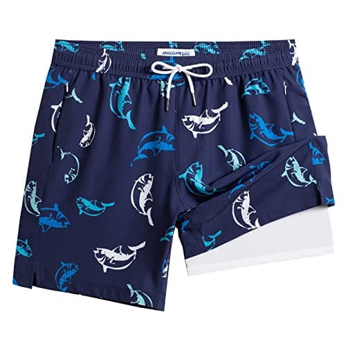 Maamgic 2 in 1 Mens Swim Trunks 7 Inch Swim Shorts - Recycled Material - Swimming, Beach - Durable and Comfortable - 32 — Dolphin-blue