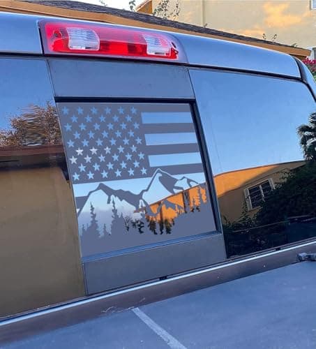 Dodge Ram 2009 to 2024 American Flag Decals Stickers Matte Black USA Flag Decal for Truck Back Middle Window — Black Mountain