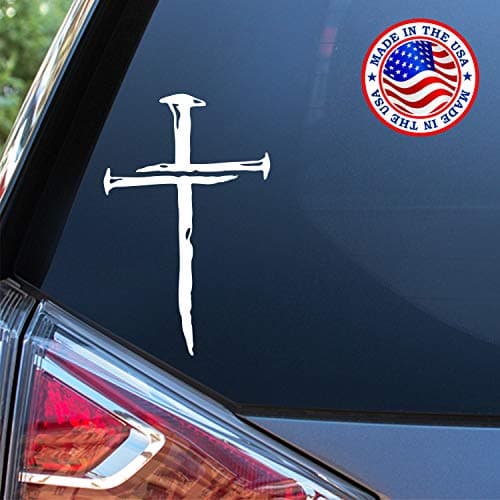 Sunset Graphics & Decals Cross of Nails Decal Vinyl Car Sticker for Cars Trucks Vans Walls Laptops | White | 5.5 x |5 in