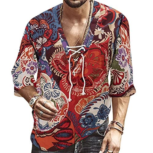 Rela Bota Men's V-Neck Short Sleeve Beach Shirt Printing Yoga Top
| Rela Bota Men's Short Sleeve Beach V-Neck Drawing S — Printed Red