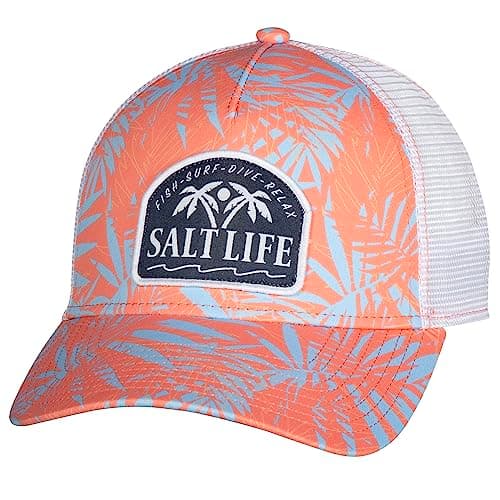 Salt Life Women's Jungle Vibes Hat + Summer Cooling + Wide Brim + Beach Vacation + UPF 50+ Protection + Straw Material + — Ocean Coral