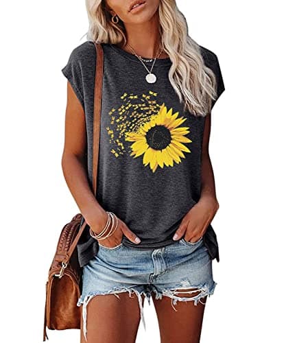 JNIFULI Women's Casual Summer Short Sleeve Graphic Tees Funny Dragonfly Printed Cute Tops
| JNIFULI Women's Funny Drago — X-dark Grey