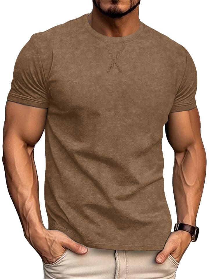 Logeeyar Men's Athletic Washed T-Shirts Basic Crew Neck Tees for Causal Wear
| Logeeyar Men's Distressed Cotton T-Shirt — Coffee
