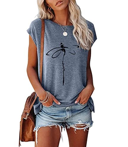 JNIFULI Women's Casual Summer Short Sleeve Graphic Tees Funny Dragonfly Printed Cute Tops
| JNIFULI Women's Funny Drago — Y-blue