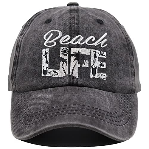 HHNLB Beach Life Hat for Men Women: Beach Hat with Adjustable Fit, Vintage Embroidered Baseball Cap, Distressed Washed S