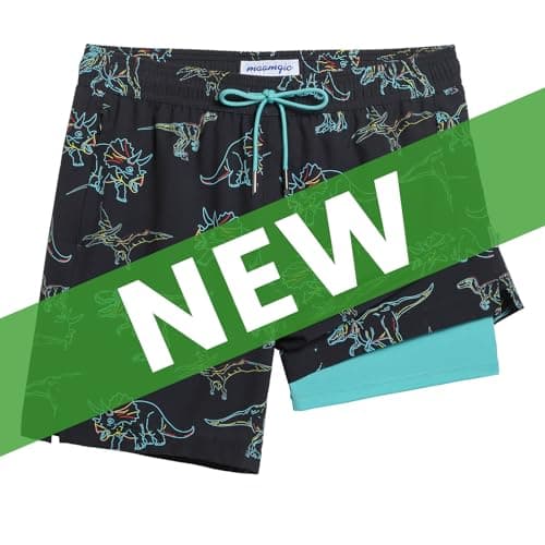 Maamgic 2 in 1 Mens Swim Trunks 7 Inch Swim Shorts - Recycled Material - Swimming, Beach - Durable and Comfortable - 32 — Dinosaurs Black