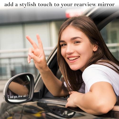 "I Love You, Drive Safe" 4Pcs Car Decals for Women | Cute Rearview Mirror Stickers & Window Cup Gifts PVC+Vinyl for Her