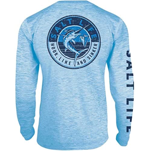Salt Life Men's Marlin Sinker Long Sleeve Shirt for Outdoor Fishing Activities with Moisture Wicking Technology Size M — Sky Blue