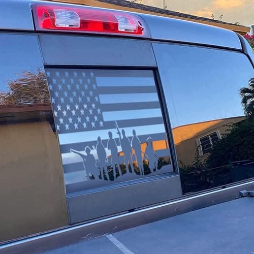 Dodge Ram 2009 to 2024 American Flag Decals Stickers Matte Black USA Flag Decal for Truck Back Middle Window — Black Soldier