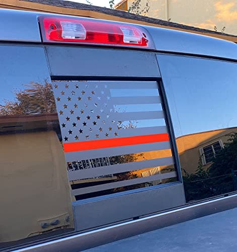 Dodge Ram 2009 to 2024 American Flag Decals Stickers Matte Black USA Flag Decal for Truck Back Middle Window — Matte Black + Red Line