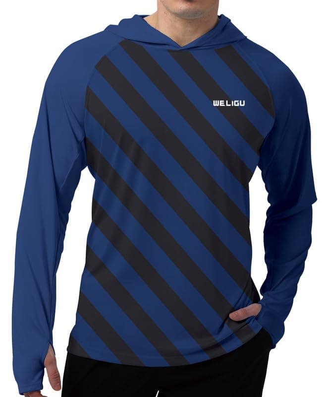 UPF 50+ Sun Protection Men's Hoodie Shirt for Fishing and Hiking
| Lightweight UPF 50+ Men's Hoodie Shirt for UV Protec — C-c-royal Blue and Black