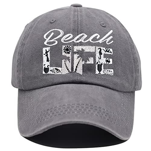 HHNLB Beach Life Hat for Men Women: Beach Hat with Adjustable Fit, Vintage Embroidered Baseball Cap, Distressed Washed S — Embroidery Gray
