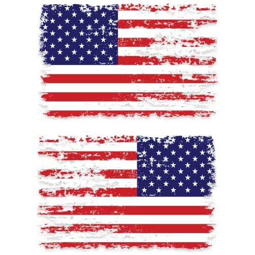 American Flag Decal - Distressed Patriotic Vinyl Bumper Sticker for Cars, Trucks & Vehicle Windows - Made in USA — 2-pack (Forward & Reverse)
