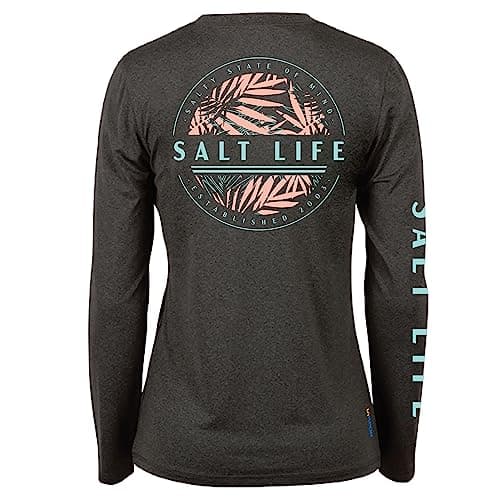 Salt Life Women's Comfortable Long Sleeve Performance Tee for Outdoor Activities Sun Protection — Black Heather