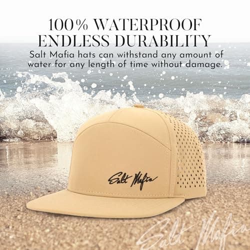 Salt Mafia Waterproof Hats for Men - Surfer Hat for Men, 7 Panel Flat Brim Hat
