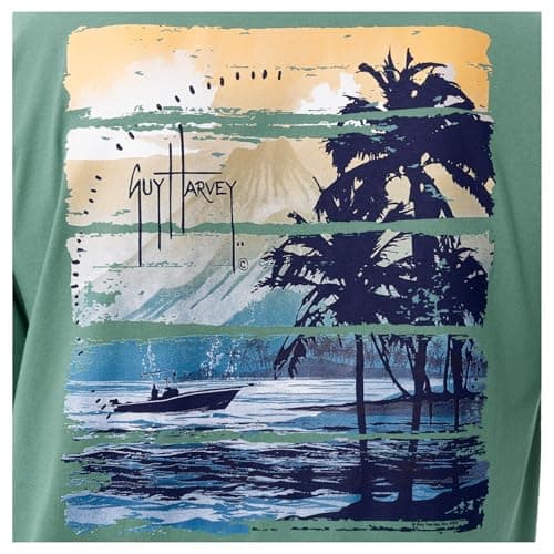Guy Harvey Men’s Offshore Fish Collection Short Sleeve T-Shirt for Fishing Enthusiasts Feature-Fit Edition Medium Size R — Deep Sea/Horizon