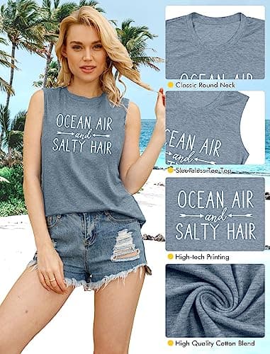 BANGELY Women Beach Tanks Ocean Air and Salty Hair Funny Summer Cruise Sleeveless Top
| BANGELY Family Vacation Women B