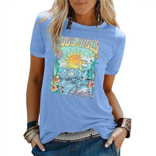 Binshre Women's Beach Shirts Hawaiian Graphic Tees for Summer Vacation
| Binshre Vintage Tshirts for Women Yellow Graph — 9-blue