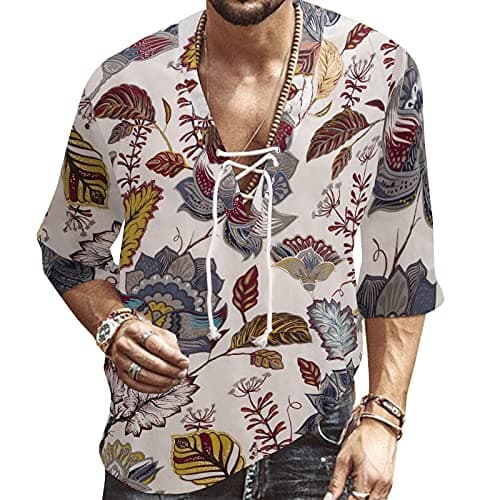 Rela Bota Men's V-Neck Short Sleeve Beach Shirt Printing Yoga Top
| Rela Bota Men's Short Sleeve Beach V-Neck Drawing S — Flower White