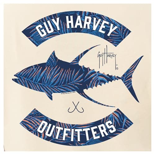 Guy Harvey Men’s Offshore Fish Collection Short Sleeve T-Shirt for Fishing Enthusiasts Feature-Fit Edition Medium Size R — Almond Milk/Tropic Tuna