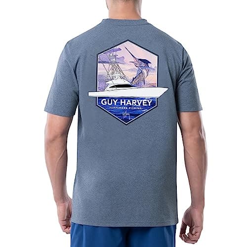 Guy Harvey Men’s Threadcycled Short Sleeve T-Shirt for Outdoor Adventures Comfort and Style — Heather Navy/Offshore Hex