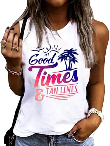 Lanmertree On Cruise Time Women's Summer Coconut Tree Sleeveless Shirts for Casual Beach Vacation
| Lanmertree Women's — C-white